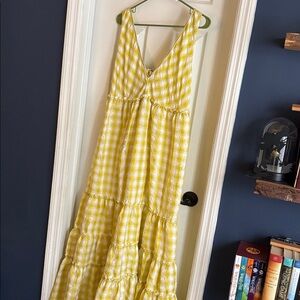 Free People Beach Club Tiered Maxi Dress in Yellow Gingham Size Medium